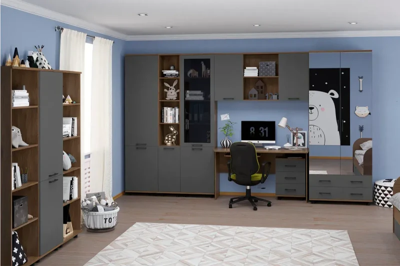 Детская Грейс композиция 3 (Гикори Джексон Темный/Антрацит Матовый) — Мебель-центр Озерцо