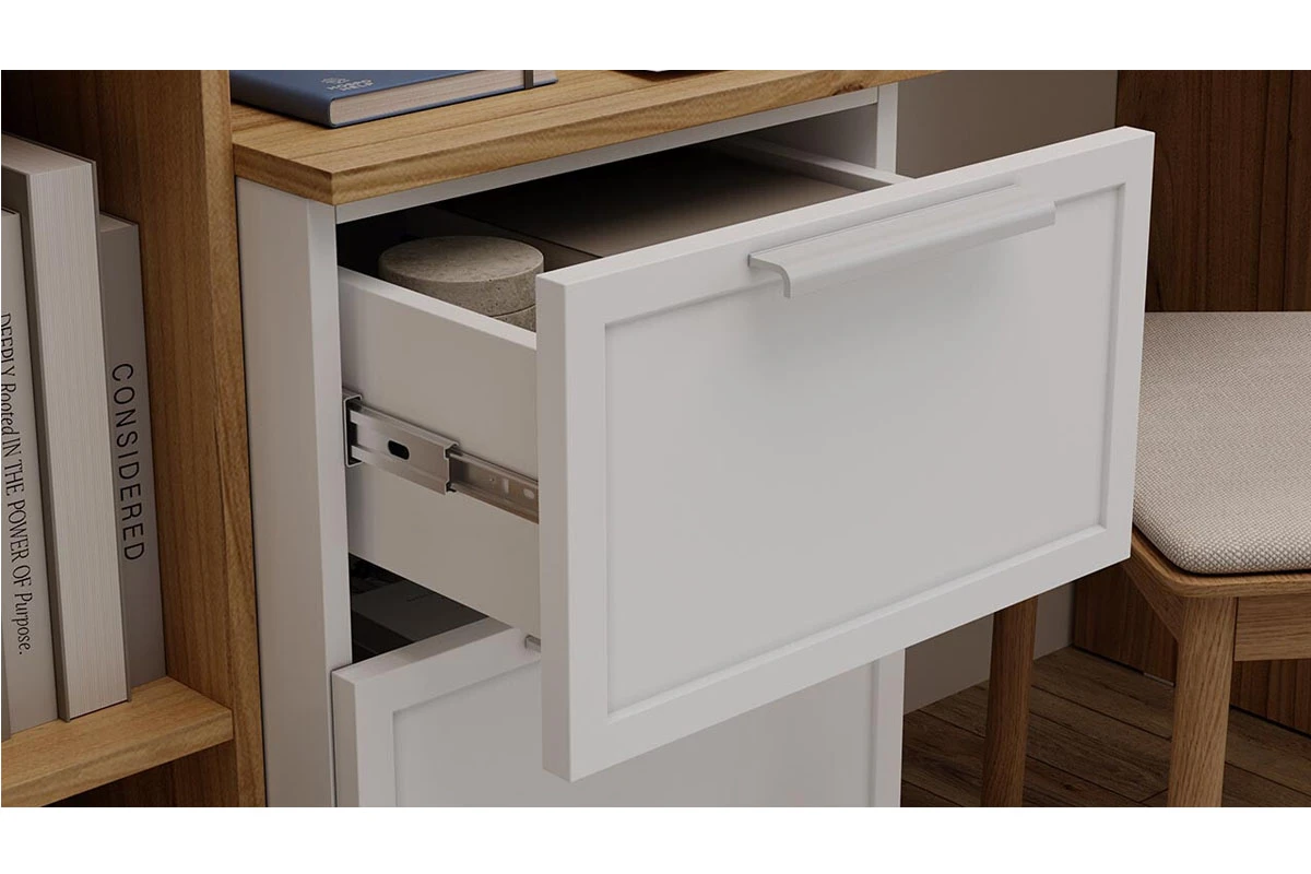 Стол письменный Стелла Тип 1 (Белый  Холст/Белый Жемчуг/Яблоня Беллуно) — Мебель-центр Озерцо