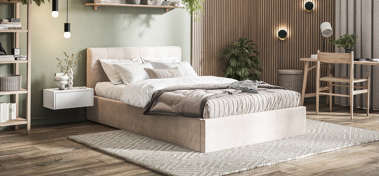 Кровать Белла 140*200 велюр Monolit латте - купить в Озерце
