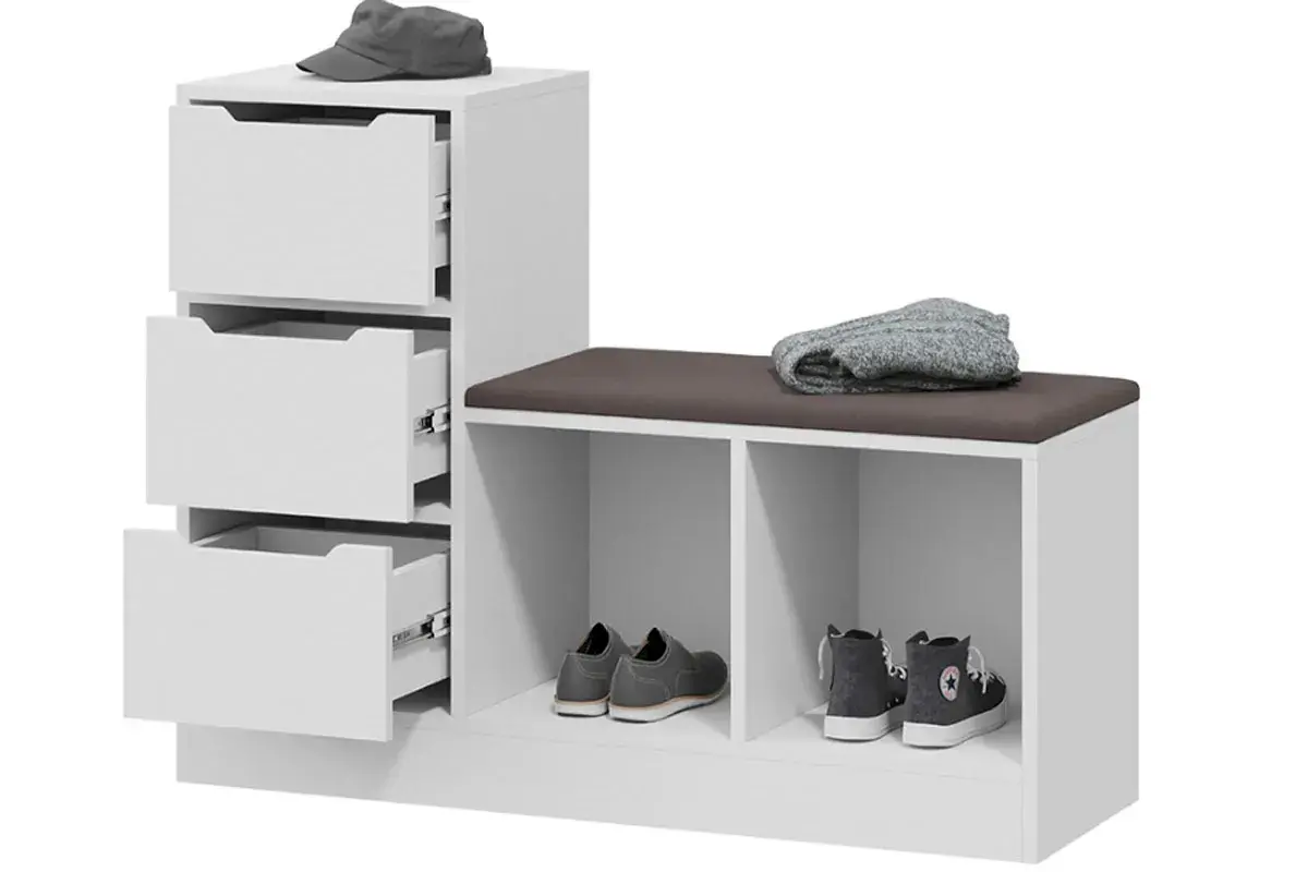 Тумба для обуви Тип 14 (Белый Ясень/Велюр Серый) — Мебель-центр Озерцо