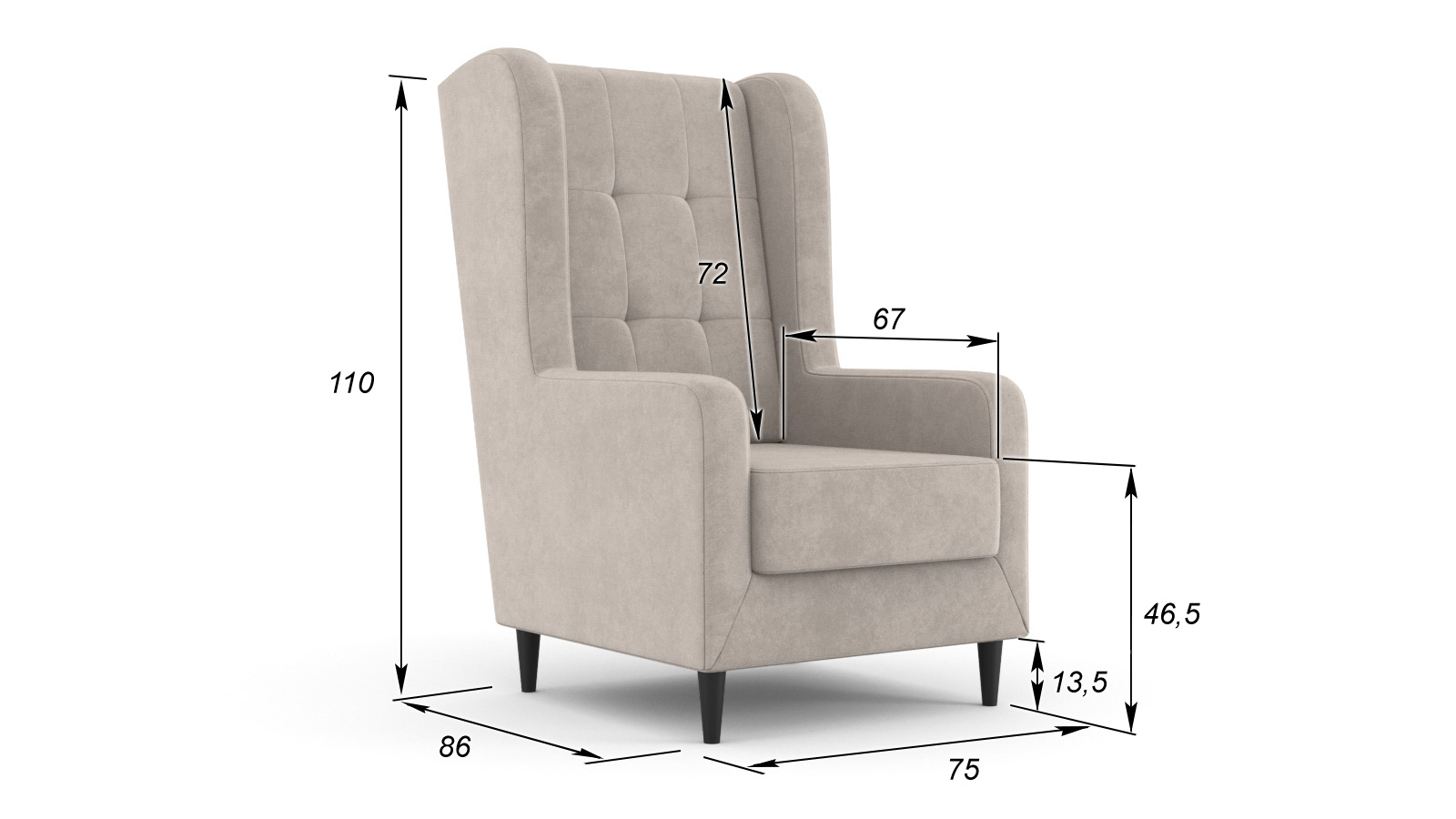 Кресло Beyker Sky velvet 03, черные ножки 75x86 — купить в Озерце