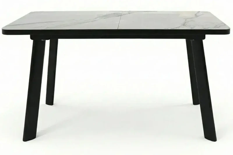 Стол обеденный Норд 1400х800 (Керамика YB9020022BG Белый мрамор прожилки латте / ЛДСП с черной кромкой / Металл черный) - купить в Озерце