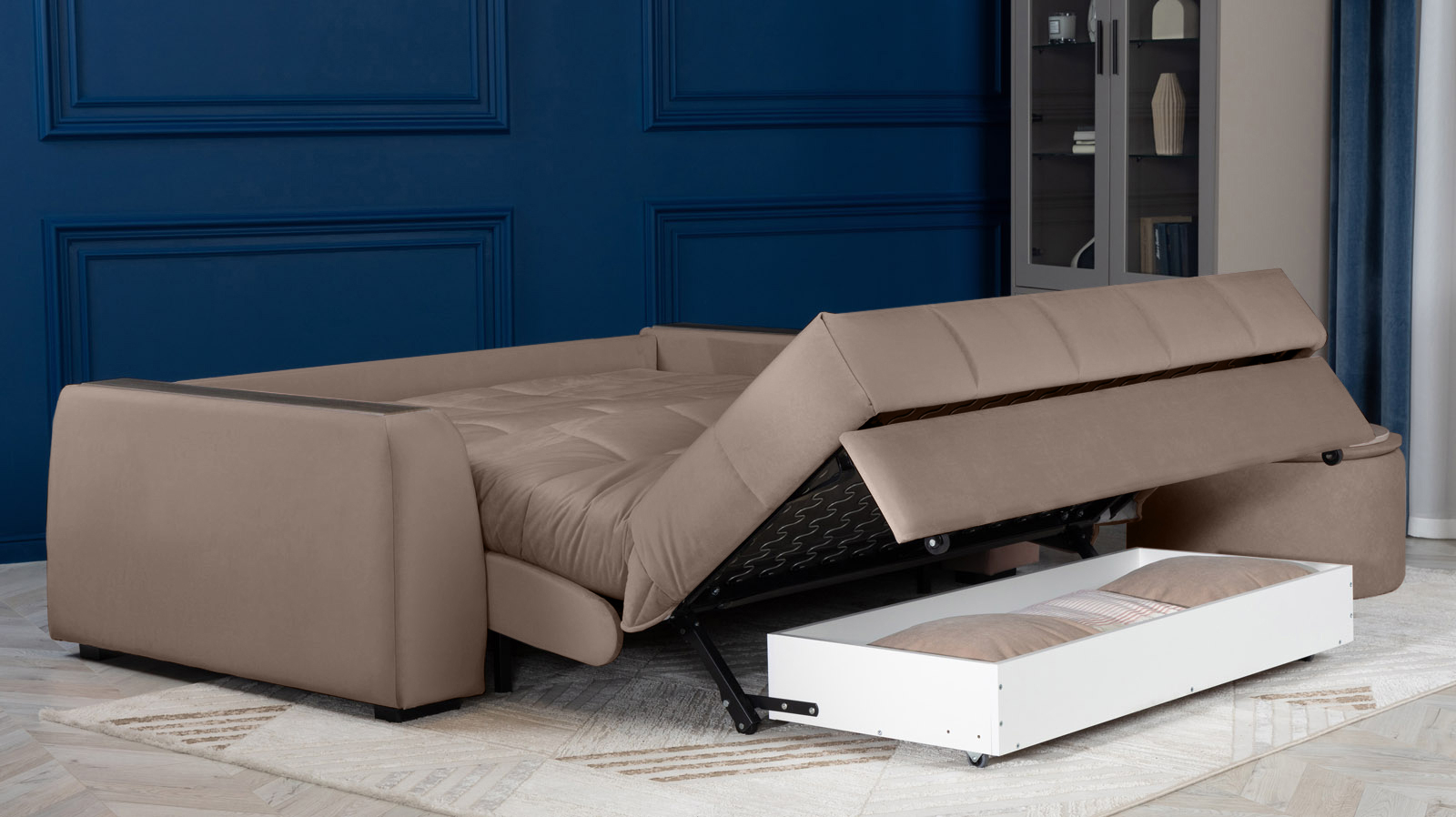 Диван - кровать Domo Pro с накладкой цвета венге, стежка квадрат, ткань Sky Velvet 17 140x216 — в мебель-центре Озерцо