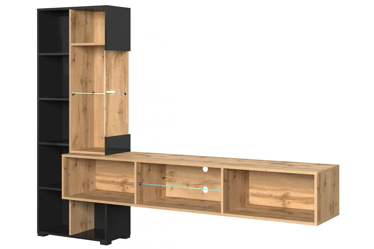Гостиная Point ТИП-70 Дуб Вотан/Чёрный глянец (71774992) — Мебель-центр Озерцо