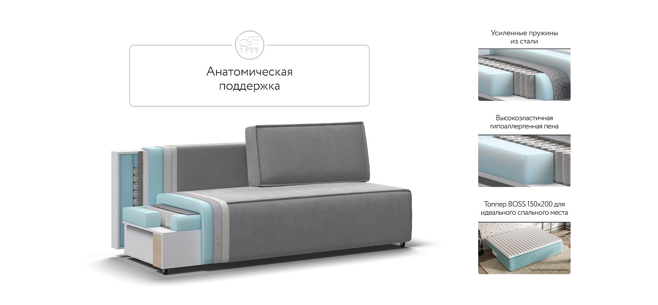 Диван NORD mini велюр Monolit сталь — купить в Озерце