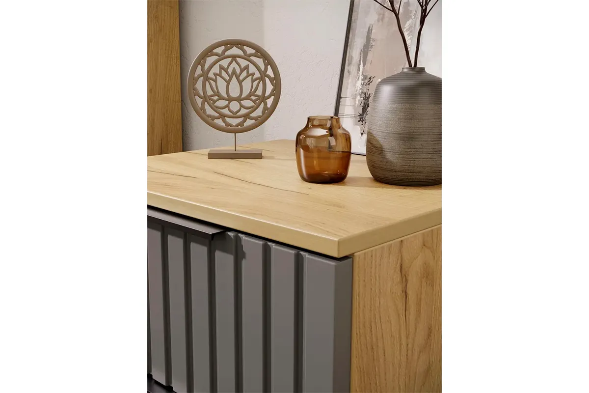 Тумба прикроватная Хилтон (Дуб Крафт золотой/Графит матовый) — Мебель-центр Озерцо