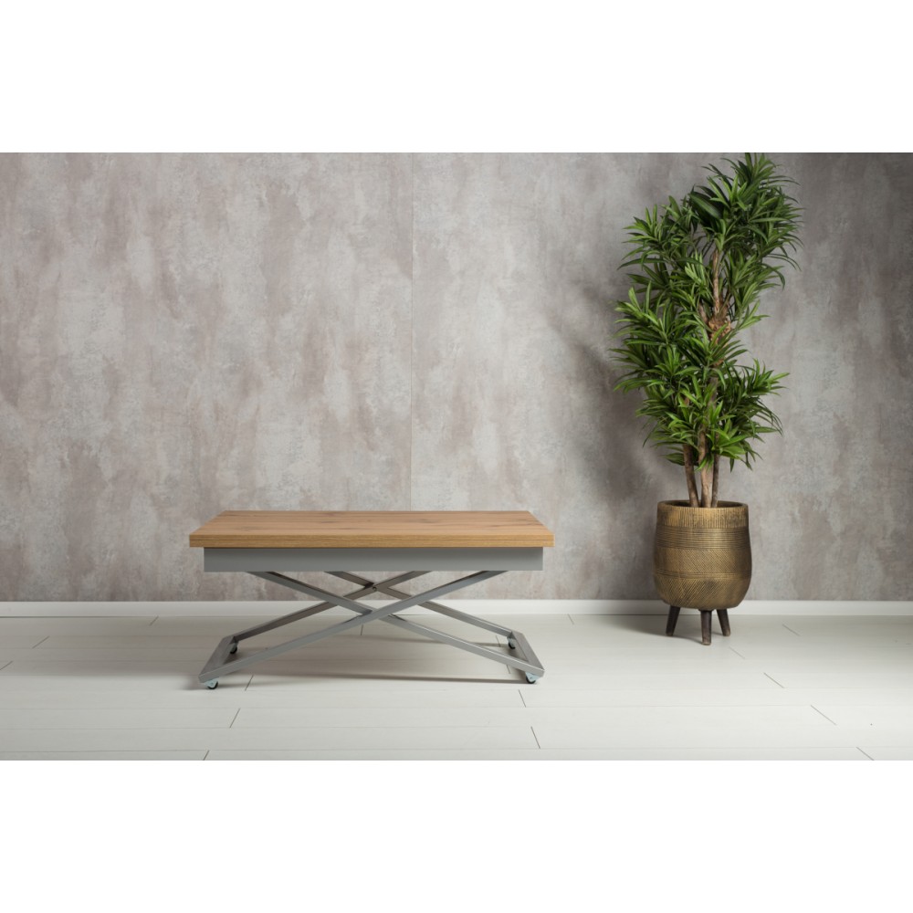 Стол-трансформер APOLLO дуб вотан/серебро подстолье - купить в Озерце