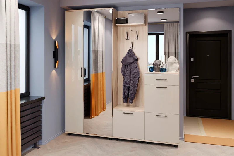 Прихожая Грейс комплект 8 (Ясень Асахи/Кашемир Глянцевый) — Мебель-центр Озерцо