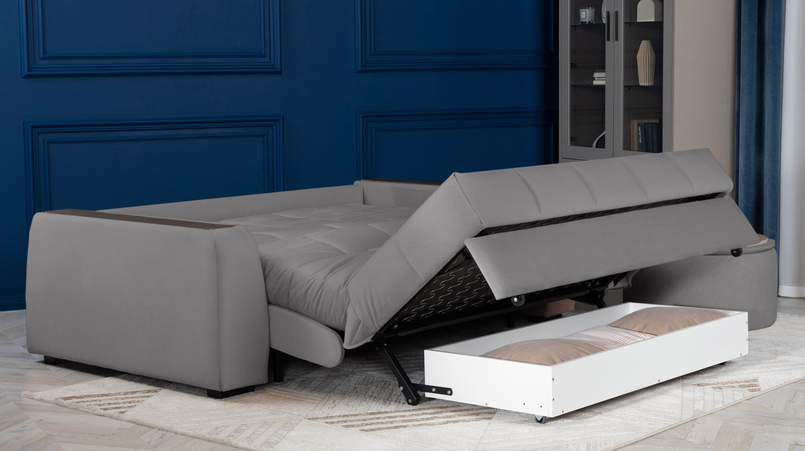 Диван - кровать Domo Pro с накладкой цвета венге, стежка квадрат, ткань Sky Velvet 08 180x216 — в мебель-центре Озерцо