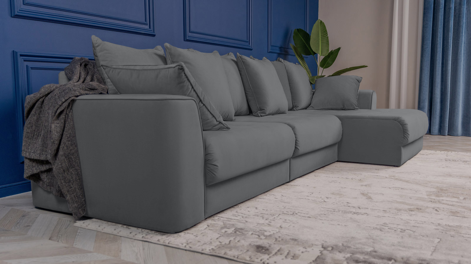 Диван угловой Monako New, Тк. Sky Velvet 16 156x356 — купить в Озерце