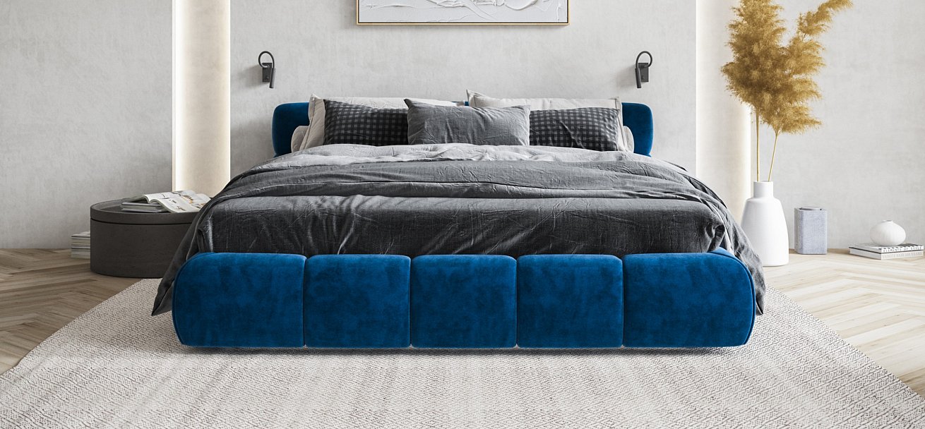 Босс Дрим Кровать+ПМ 160*200 Велюр Монолит синий - купить в Озерце