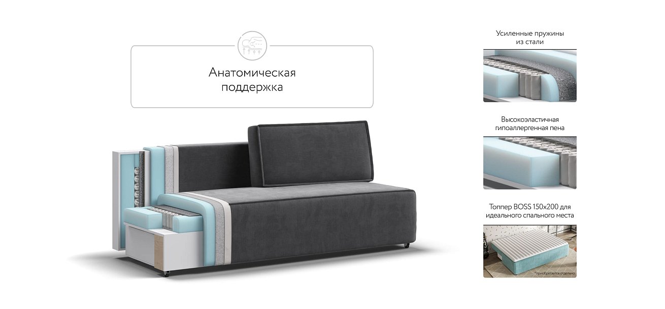 Диван NORD mini велюр Monolit серый — купить в Озерце