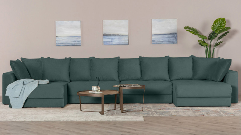 Диван Monako New П-образный с коробом для белья, Тк. Casanova Seawave 157x455 — купить в Озерце