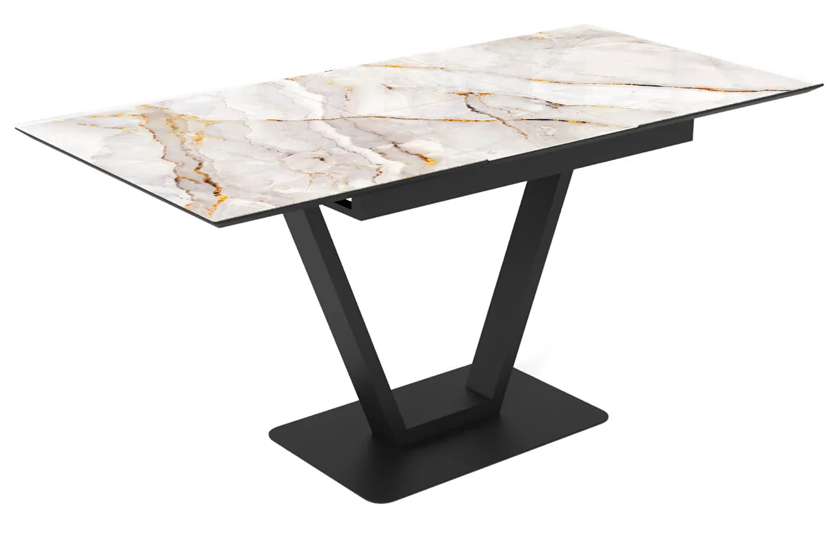 Стол обеденный Луи 1200(1600) (Стекло прозрачное с фотопечатью Аурум/МДФ Черная шагрень/Металл Черный) - купить в Озерце