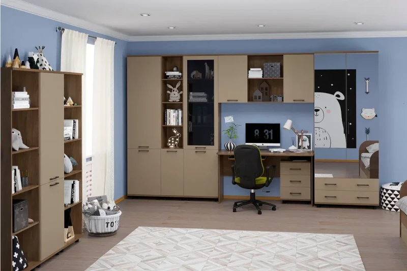 Детская Грейс композиция 3 (Гикори Джексон Темный/Латте Матовый) — Мебель-центр Озерцо