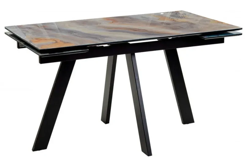 Стол обеденный Нео-2 1400(2000) (ст. №2/Стекло Оптивайт с фотопечатью Кианит/МДФ черный кварц/Черная/Металл черный) - купить в Озерце