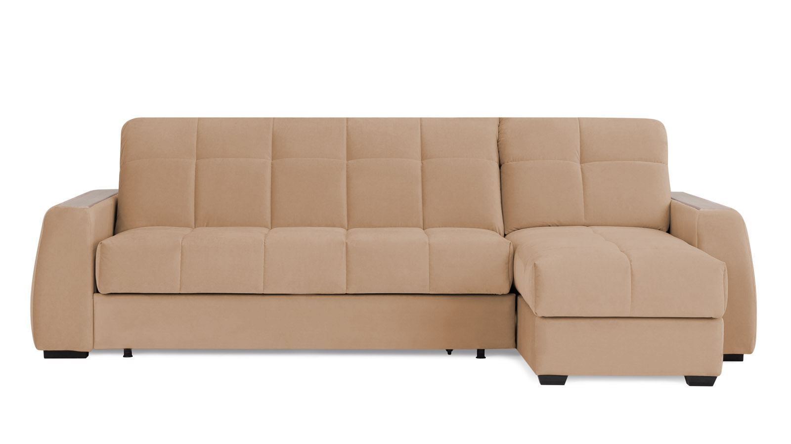 Диван угловой Domo Pro с накладкой цвета ясень, стежка квадрат, ткань Casanova Beige 160x216 — купить в Озерце