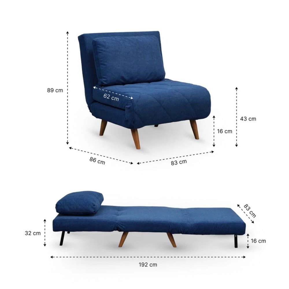 Кресло раскладное DOMM Scandy 83 синий, ноги бежевые — купить в Озерце