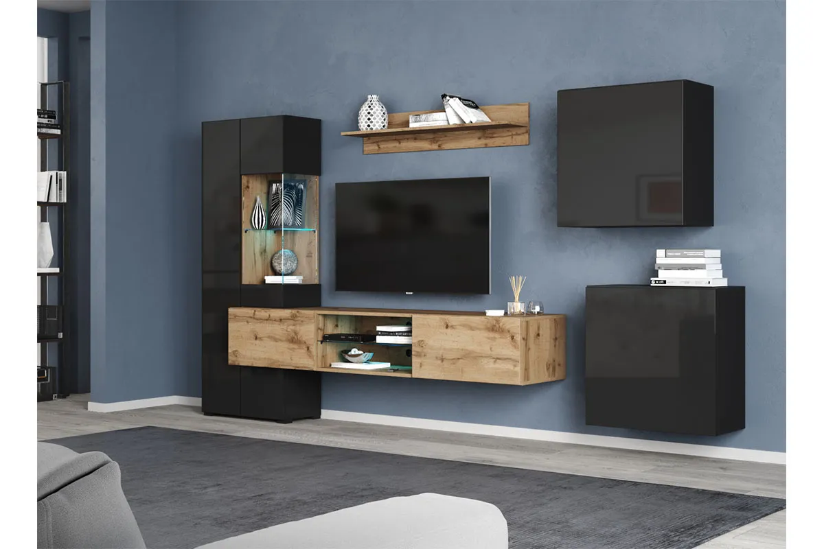 Гостиная Point ТИП-70 Дуб Вотан/Чёрный глянец (71774992) — Мебель-центр Озерцо