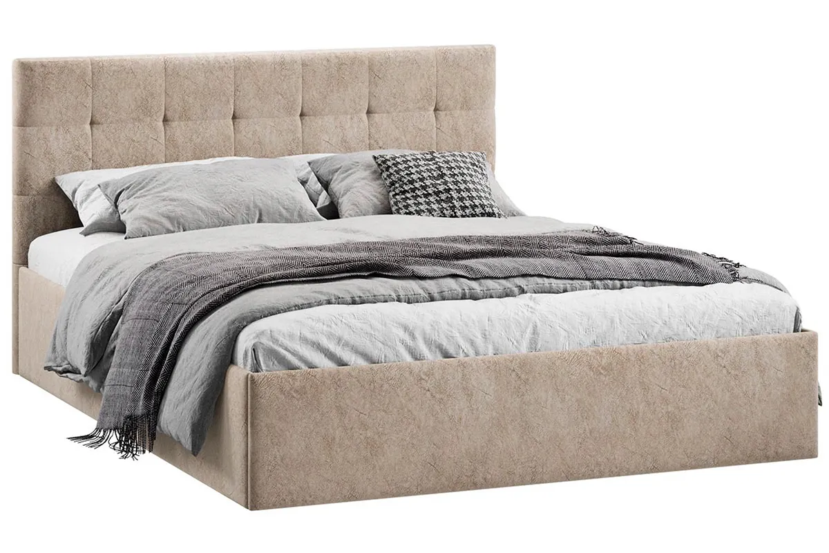Кровать Джоли Тип 1 с ПМ и заглушиной 160х200 (Микровелюр / Wellmart Dark Beige) - купить в Озерце