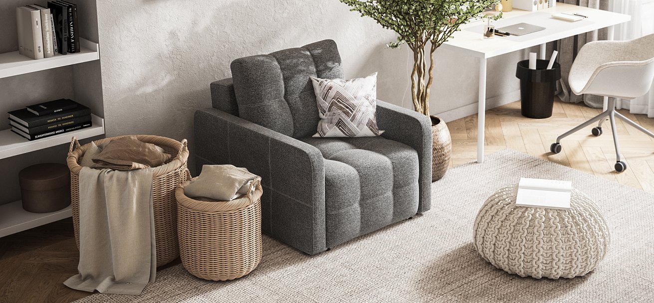 Денди Слим кресло-кровать Рогожка Мальмо серый — купить в Озерце