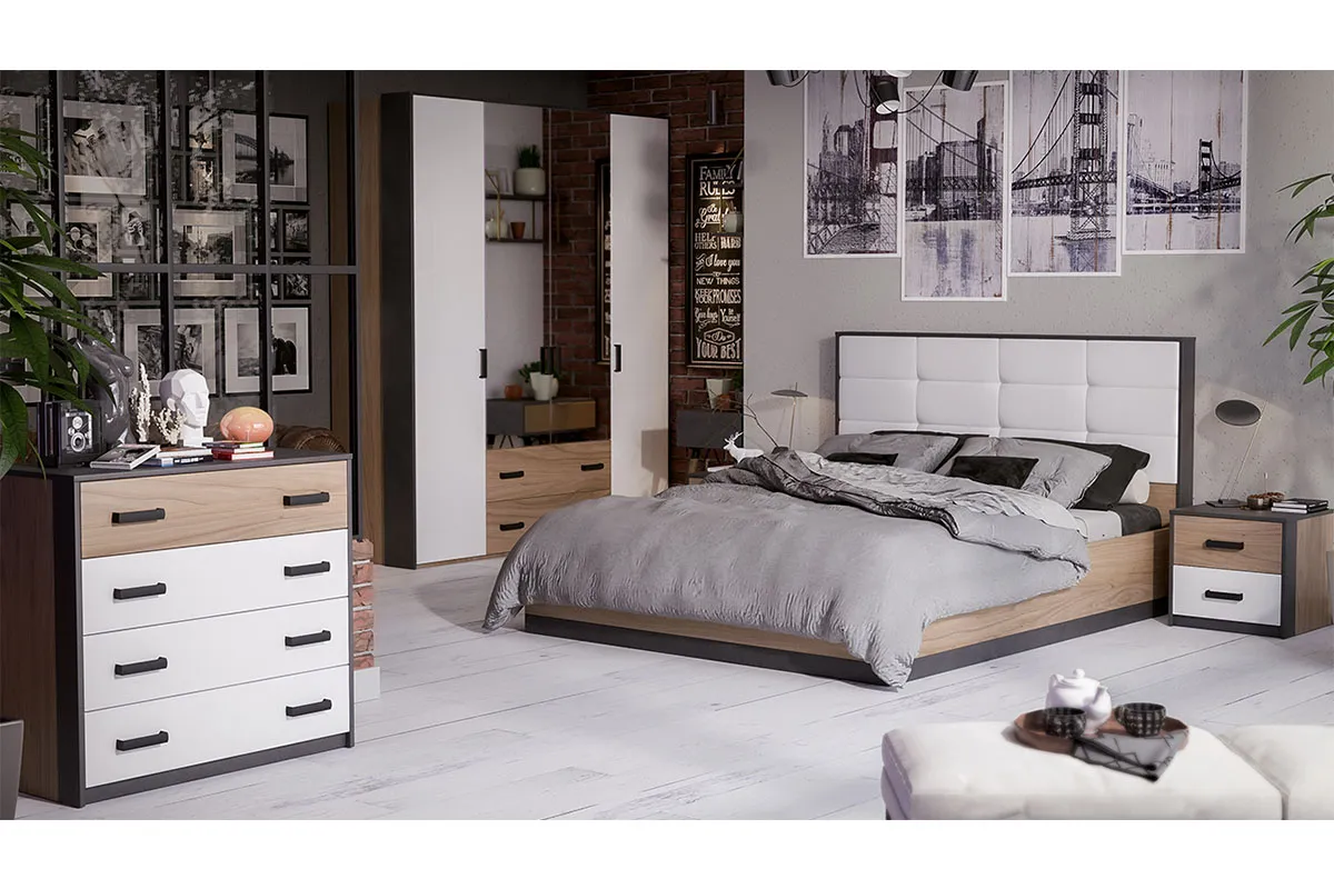 Кровать без ПМ Рико 160х200 СМ-340.01.01 (Белый/Матера/Яблоня Беллуно) - купить в Озерце