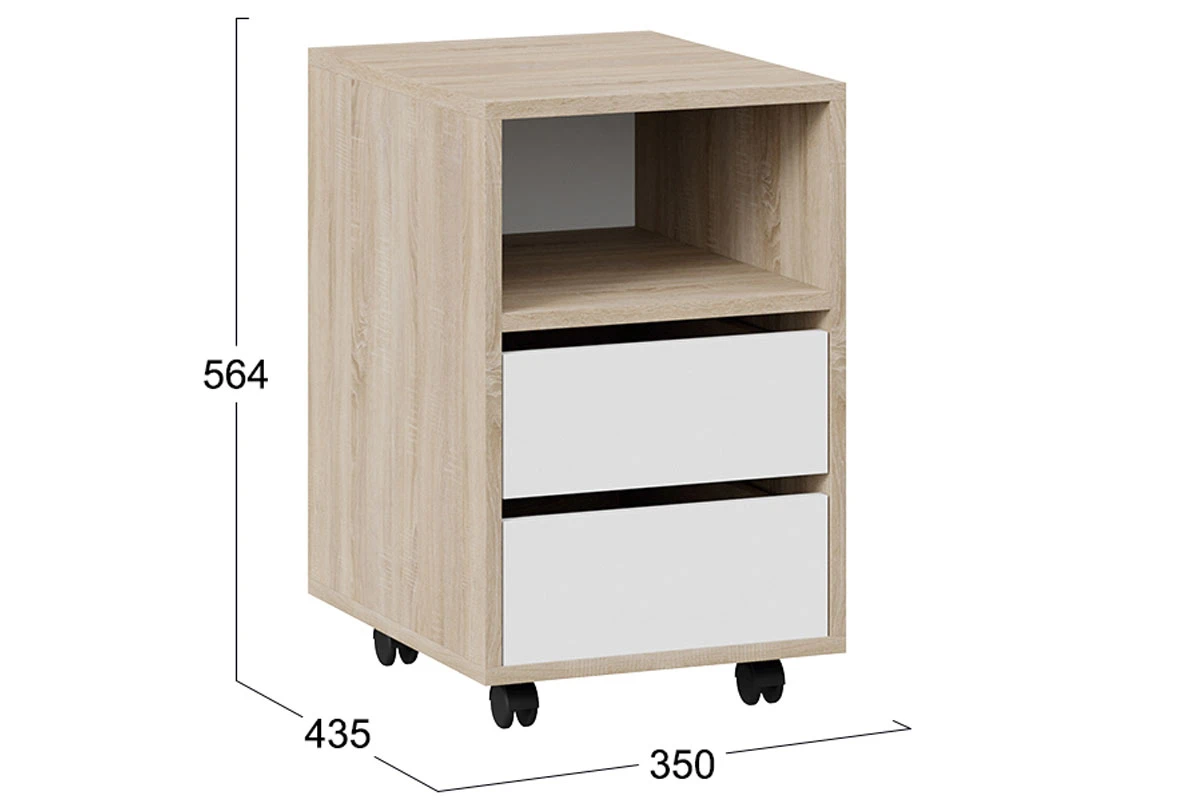 Тумба выкатная Тип 14 (Дуб Сонома/Белый Ясень) — Мебель-центр Озерцо