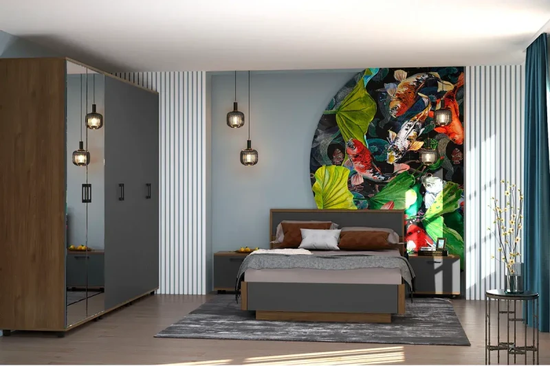 Спальня Грейс комплект 5 (Гикори Джексон Темный/Антрацит Матовый) - купить в Озерце