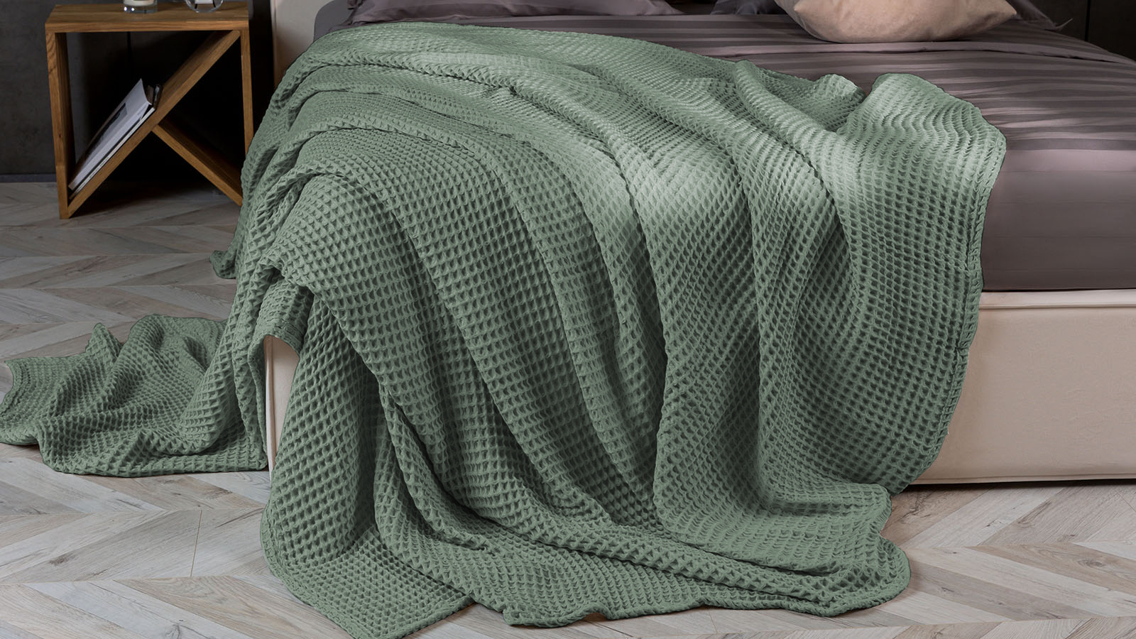 Покрывало хлопковое Waffle, цвет: ментол 220x230 в мебель-центре Озерцо