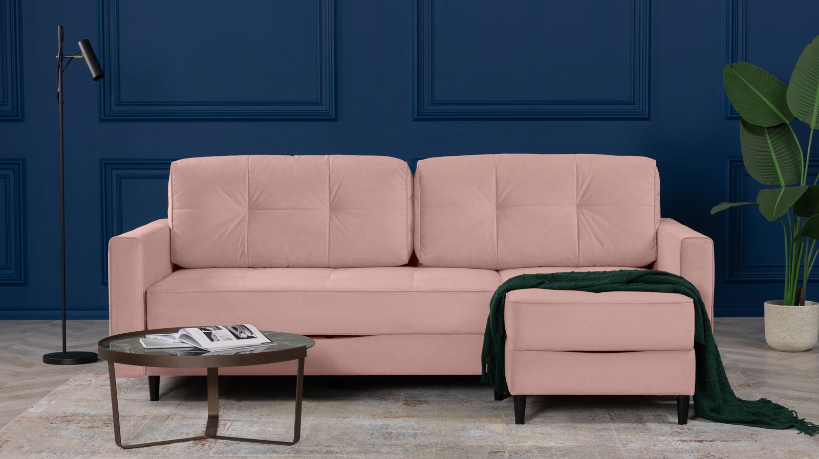 Диван Amani Pro угловой с широкими подлокотниками, ножки: пластик, Тк. Sky Velvet 01 156x237 — купить в Озерце