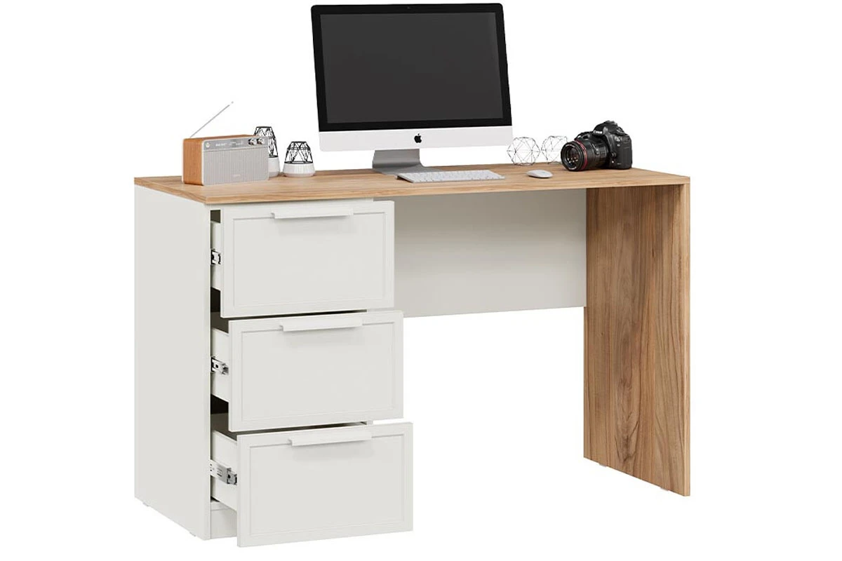 Стол письменный Стелла Тип 1 (Белый  Холст/Белый Жемчуг/Яблоня Беллуно) — Мебель-центр Озерцо