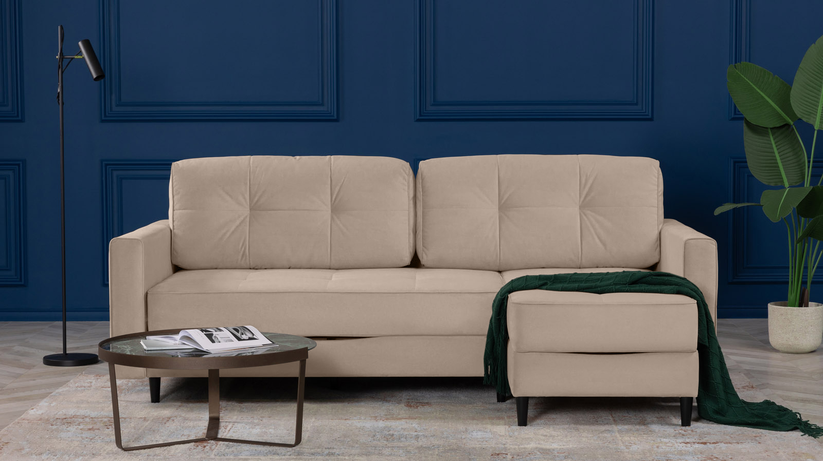 Диван Amani Pro угловой с широкими подлокотниками, ножки: пластик, Тк. Sky Velvet 03 156x237 — купить в Озерце