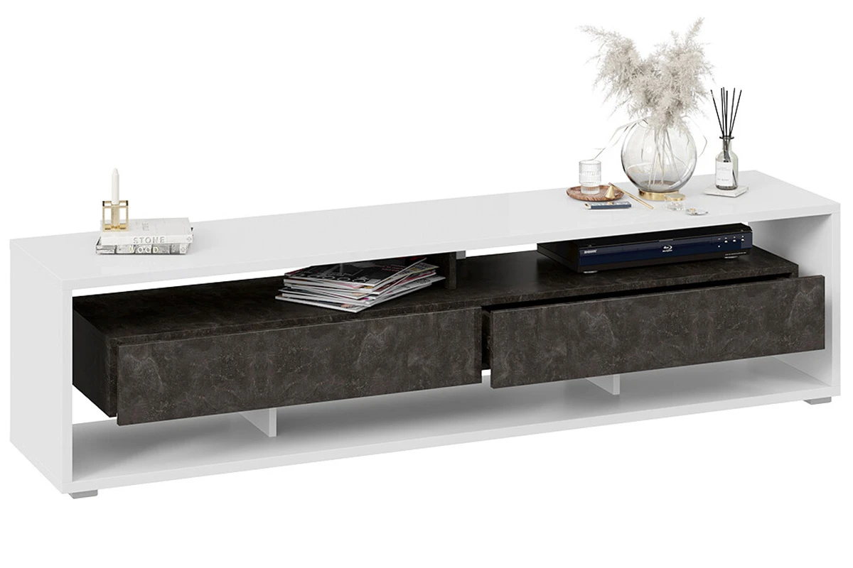 Тумба TV-2 Монтана (Белый/Ателье темный глянец) — Мебель-центр Озерцо