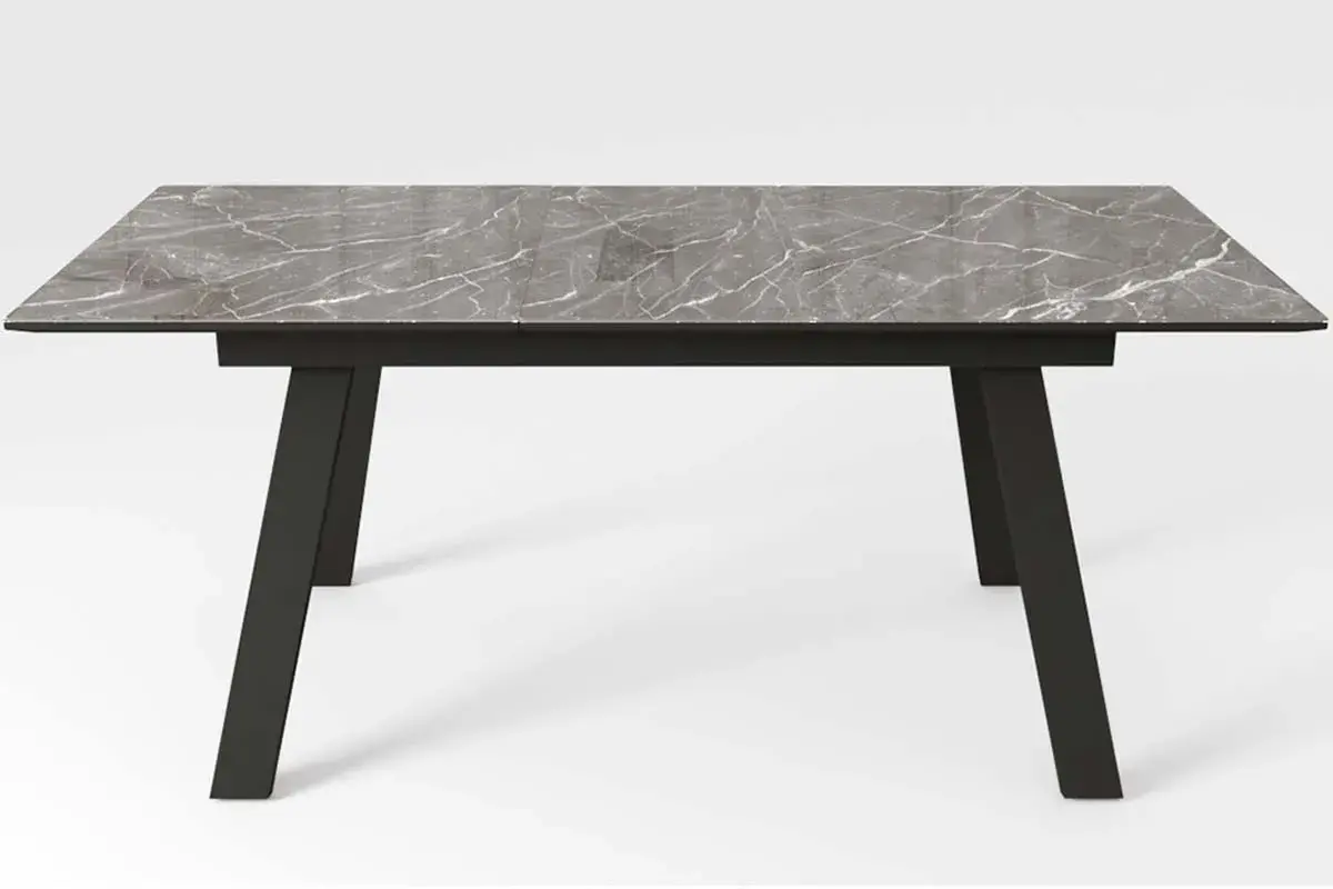 Стол обеденный Морис 1400(1800) (Стекло с фотопечатью Скорпио / МДФ Черная шагрень / рама черная / металл черный) - купить в Озерце