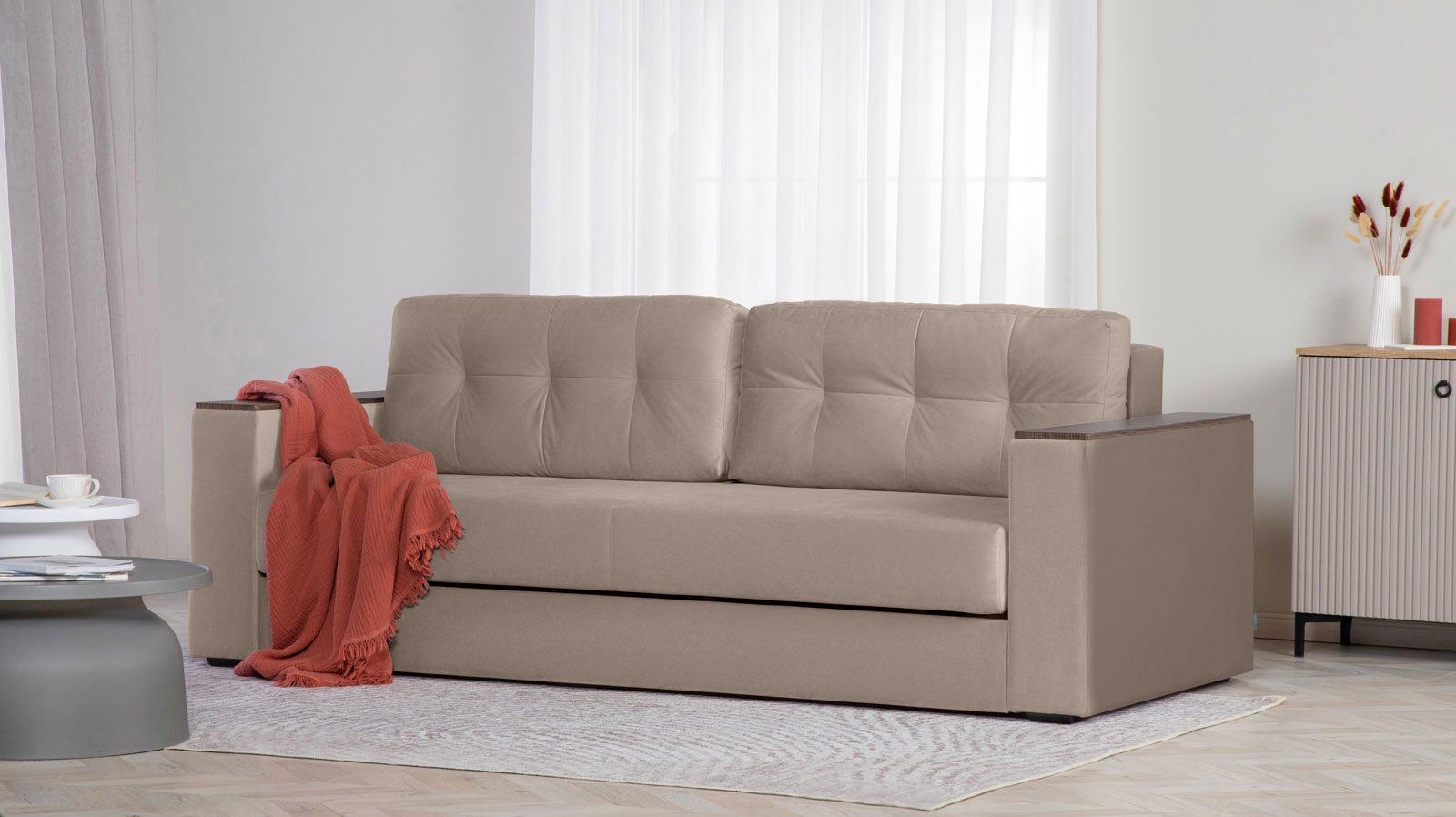 Диван - кровать Loko Pro с хранением в подлокотниках, ткань Sky Velvet 17 113x243 — купить в Озерце