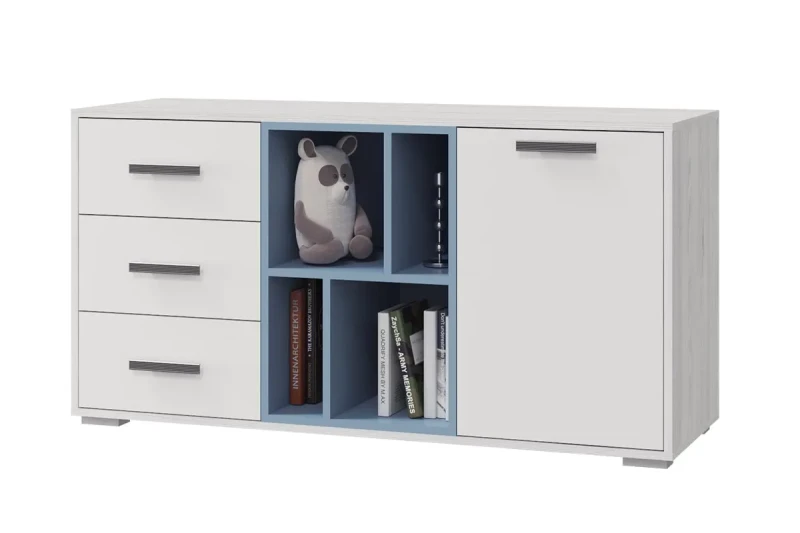 Тумба с 1 дв. и 3 ящ. Стич (Анкор светлый/Белый/Серо-голубой) — Мебель-центр Озерцо