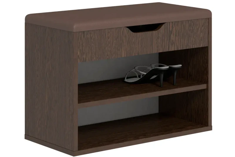 Тумба для обуви Лаки Тип 1 (Венге Цаво /Экокожа Коричневая) — Мебель-центр Озерцо
