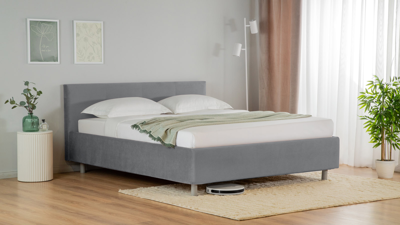 Кровать с ортопедической решеткой Vanessa Nova, ткань Sky Velvet 16, 90x200 - купить в Озерце