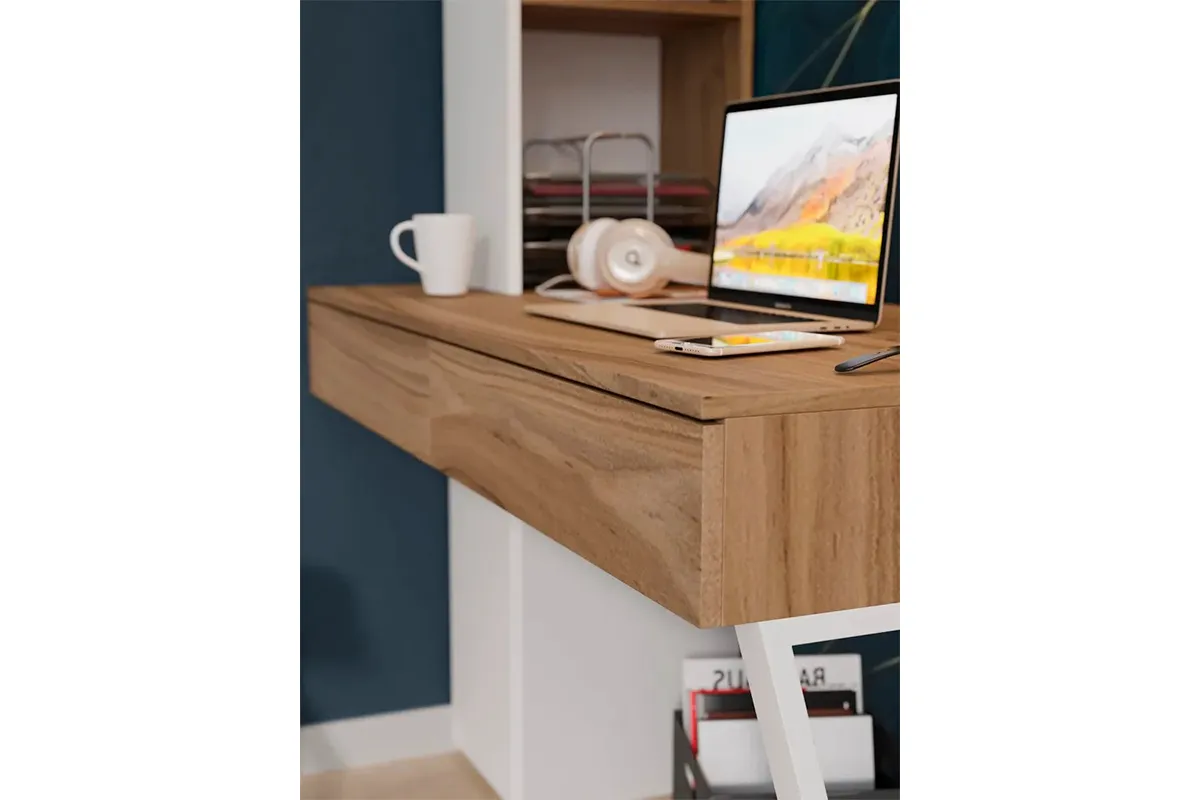 Стол письменный со шкафом Порто СМ-393.15.012 (Белый жемчуг/Яблоня беллуно/Белый софт) — Мебель-центр Озерцо