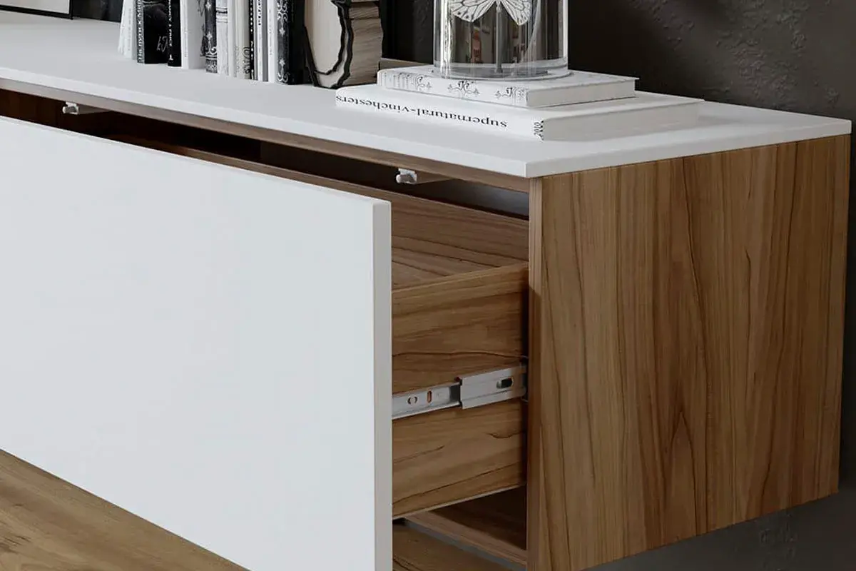 Гостиная Порто №5 (Яблоня Беллуно/Белый софт) — Мебель-центр Озерцо