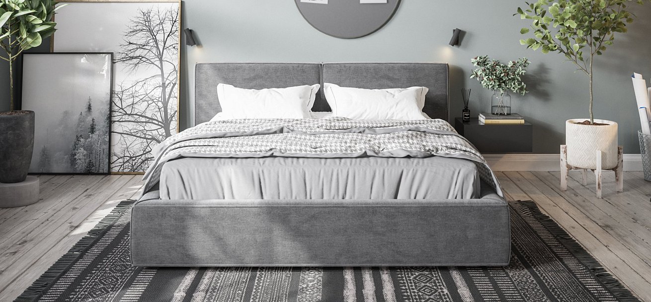 Норд Кровать+ПМ 160*200 Велюр Монолит серый - купить в Озерце