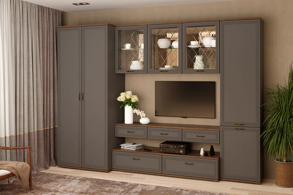 Шкаф многоцелевой Карина ШК-1041-ГТ-СО (Гикори Джексон Темный/Серый Оникс) в мебель-центре Озерцо