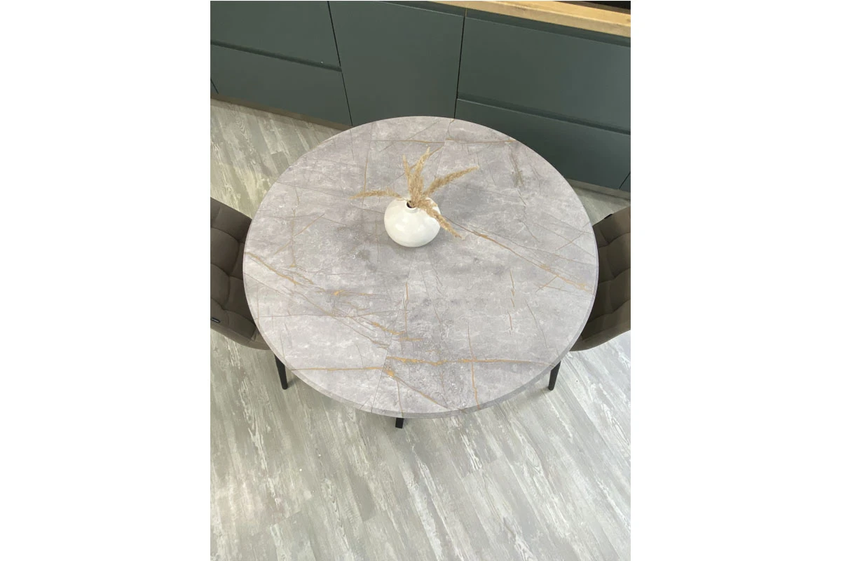 Стол обеденный Москва (d 1000/вставка 400/Бабочка/МДФ Византийский Мрамор/Металл черный) - купить в Озерце