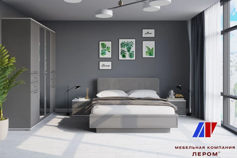 Готовый комплект для спальни СК-1002-СЯ-СО-В (Снежный Ясень/Серый Оникс/Велюр) - купить в Озерце