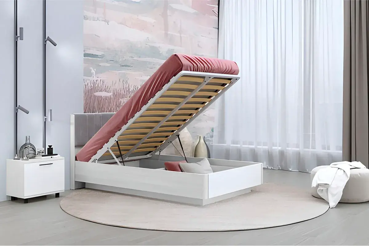 Кровать КР-4012-СЯ-БГ (Снежный Ясень/Белый Бриллиант Глянцевый) - купить в Озерце