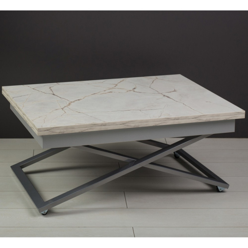 Стол-трансформер APOLLO мрамор белый/серебро - купить в Озерце