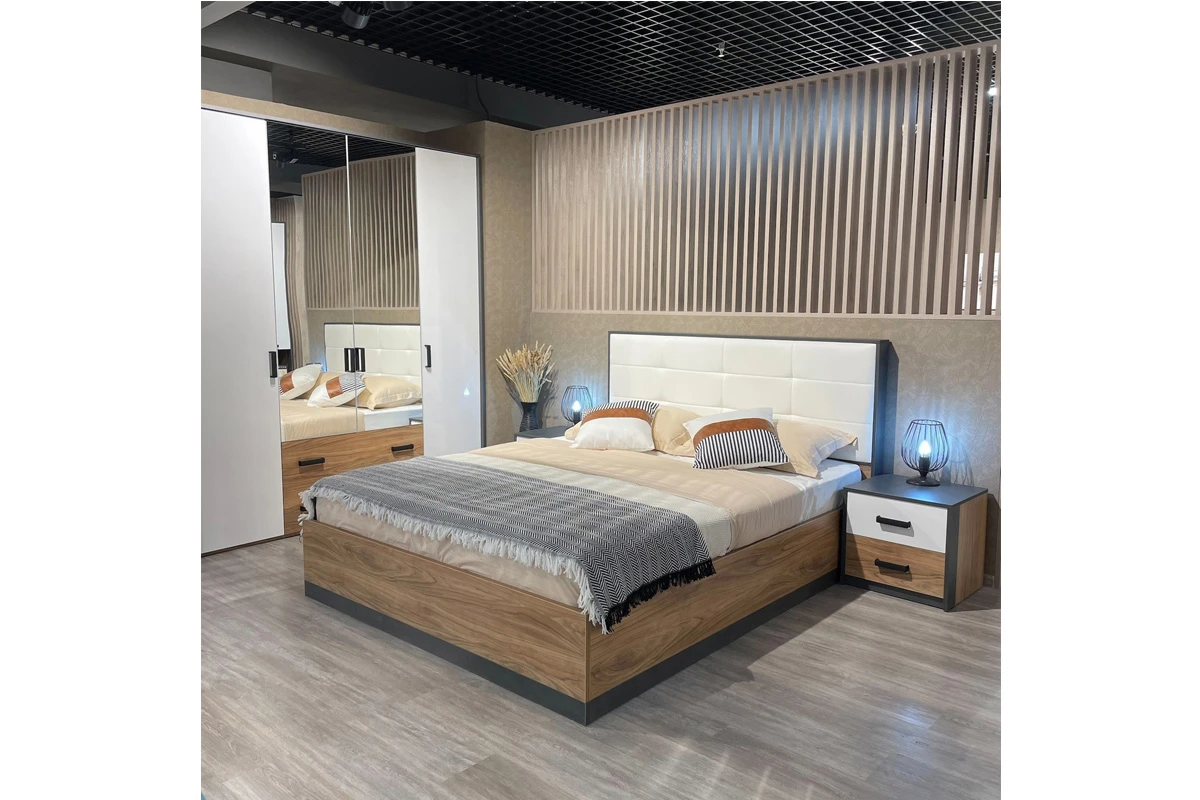 Кровать без ПМ Рико 160х200 СМ-340.01.01 (Белый/Матера/Яблоня Беллуно) - купить в Озерце