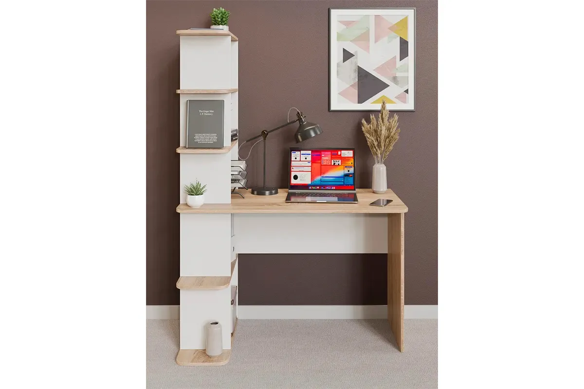 Стол письменный Тип 4 (Дуб Сонома/Белый Ясень) — Мебель-центр Озерцо