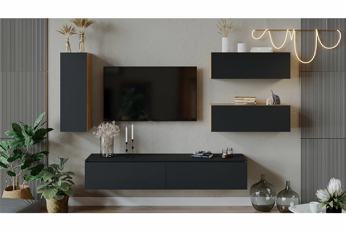 Тумба для теле- и радиоаппаратуры Глосс ТД-319.03.11 (Яблоня Беллуно/Cтекло/Графит матовый) — Мебель-центр Озерцо