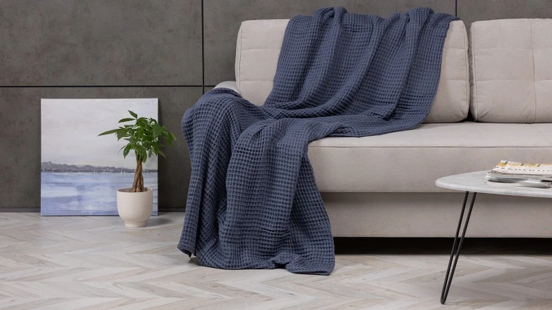 Покрывало хлопковое Waffle, цвет: сапфир 220x230 в мебель-центре Озерцо